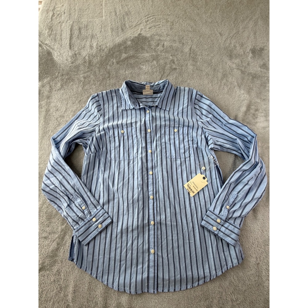 St John's Bay Classic Shirt Men's Medium Blue Stripe Long Sleeve Button Down NWT